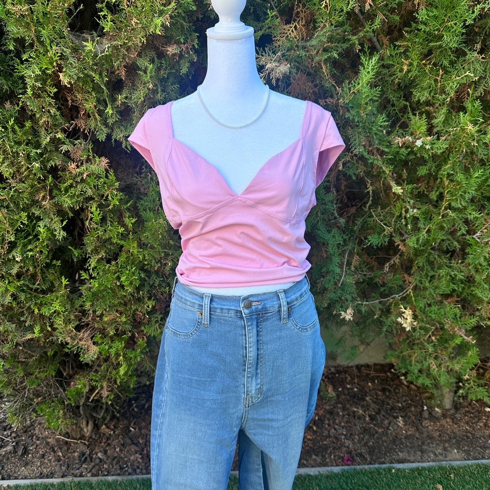 NWT SHEIN Light Pink V-Neck Blouse Size M